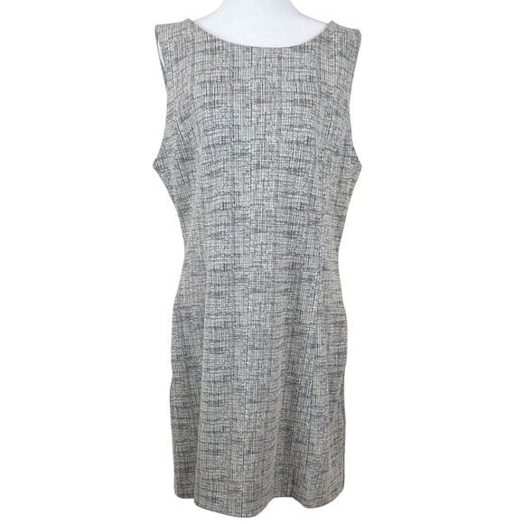 Tahari Sleeveless Dress Size 14 Black White Grid Tweed Pockets Sheath Career‎ - Picture 1 of 6